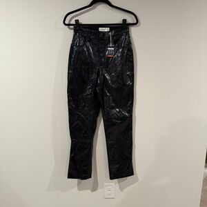 NWT ABERCROMBIE & FITCH The 90s Straight Ultra High Rise Black Faux Leather Pant